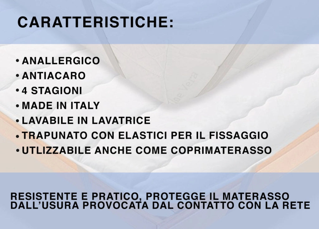 Coprirete Coprimaterasso Trapuntato Anallergico Con Elastici Agli Angoli Made Italy - Singolo - Coprirete