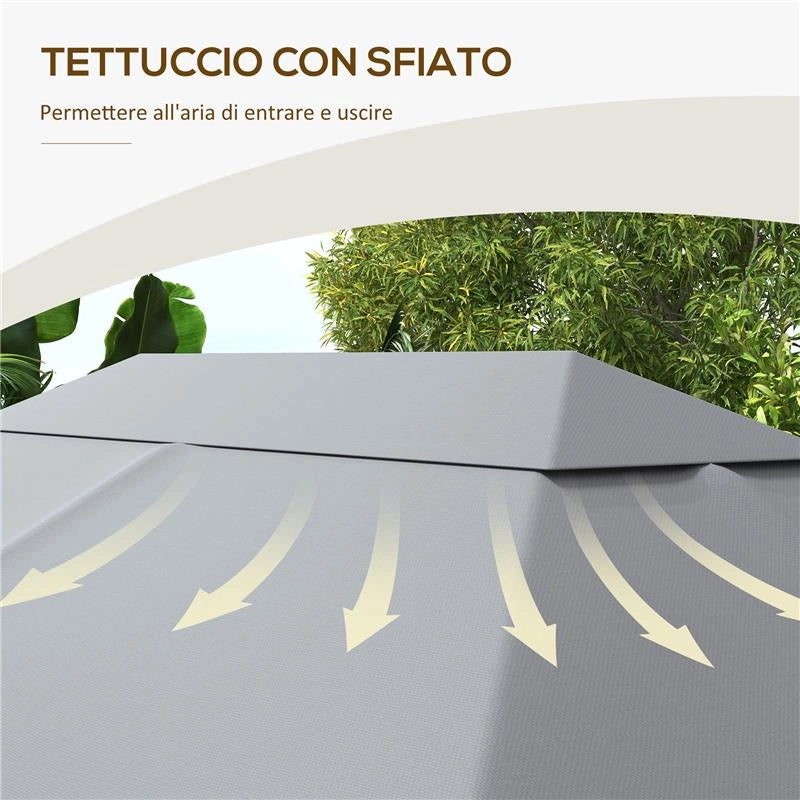 TETTO DI RICAMBIO 4X3 M PER GAZEBO ANTI UV IN POLIESTERE CON PRESA D'ARIA, GRIGIO CHIARO