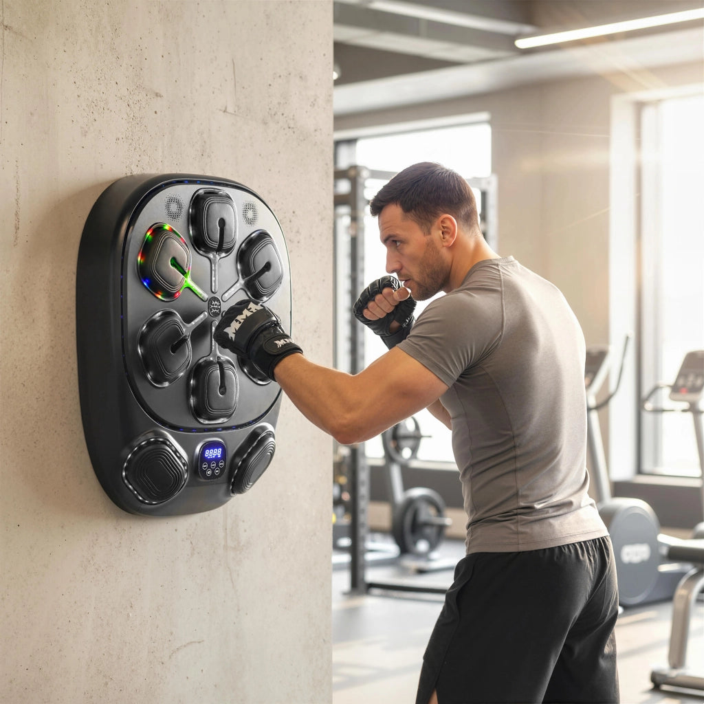 Macchina da Boxe Musicale a Parete con 9 Modalit¨¤, Luci LED e Connessione Bluetooth, 61x48x11 cm, Nero