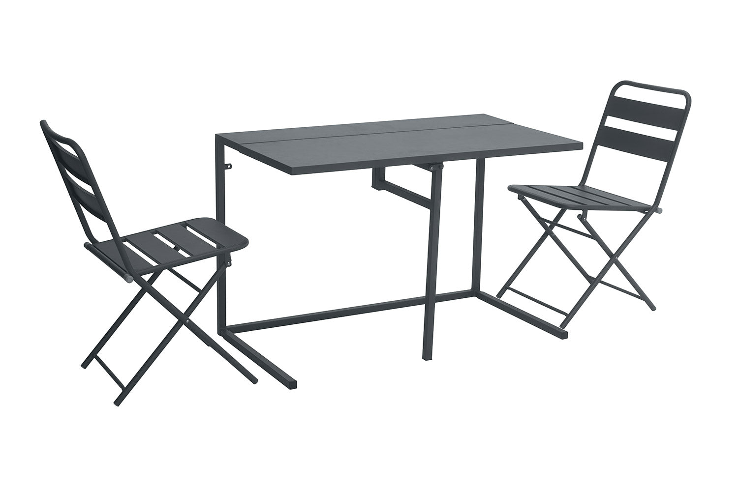 Set Tavolo e 2 Sedie da Balcone Pieghevoli in Ferro Nero