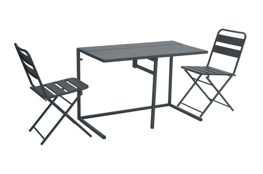 Set Tavolo e 2 Sedie da Balcone Pieghevoli in Ferro Nero