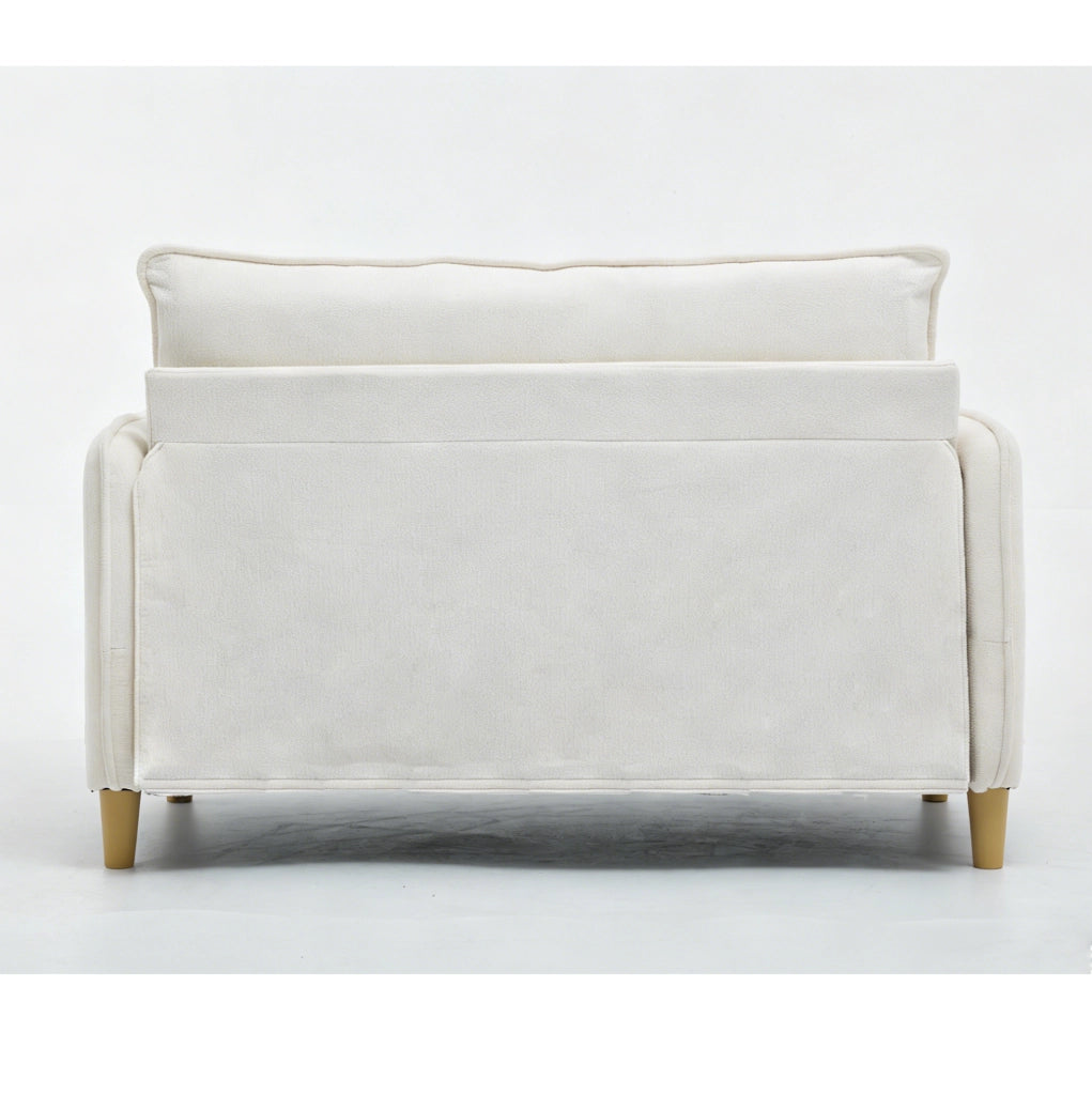 Divano a 2 posti in tessuto chenille Beige, 127 cm, con braccioli e tasche laterali