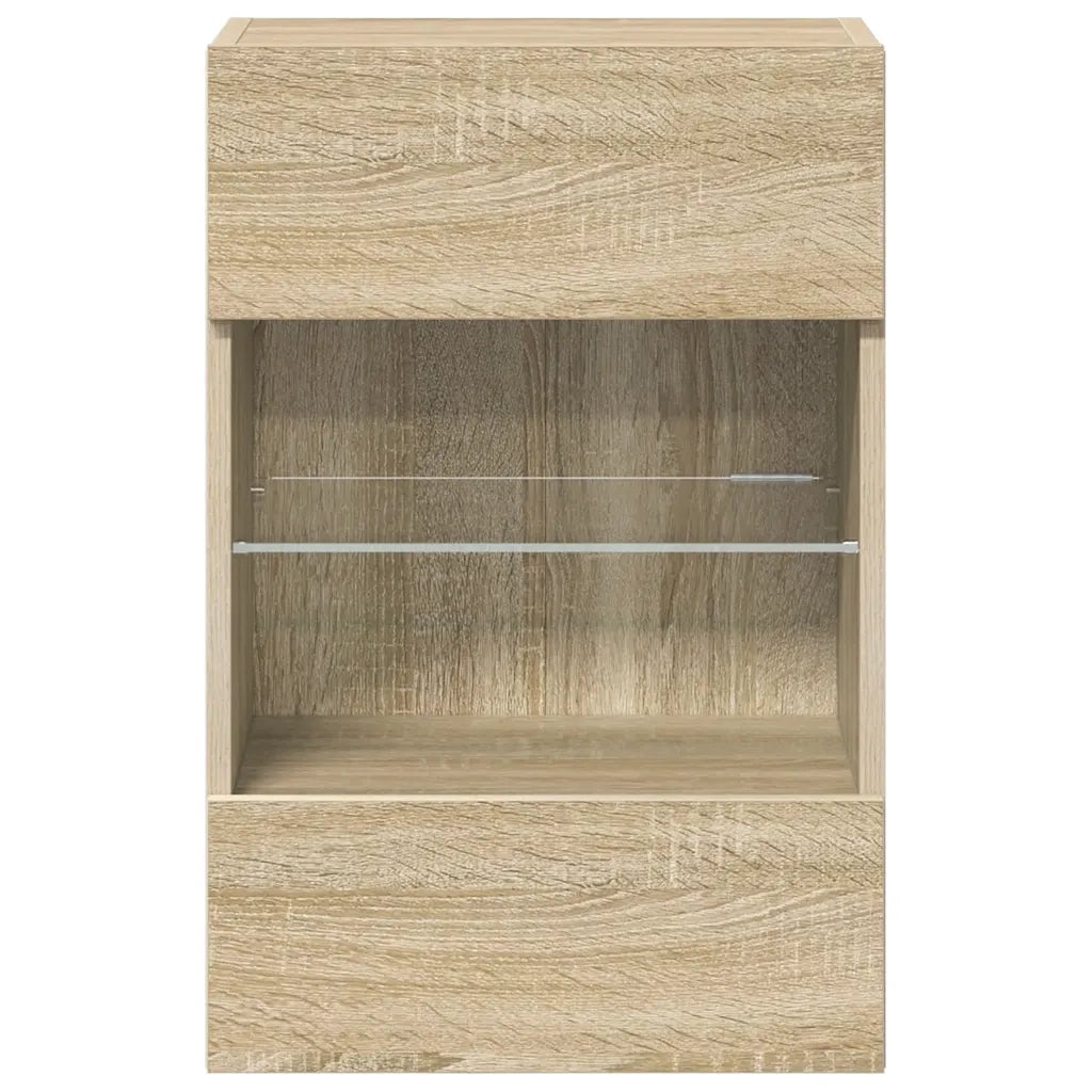Mobili da parete con luci LED per TV 2pz Rovere Sonoma 40x30x60,5 cm 837083