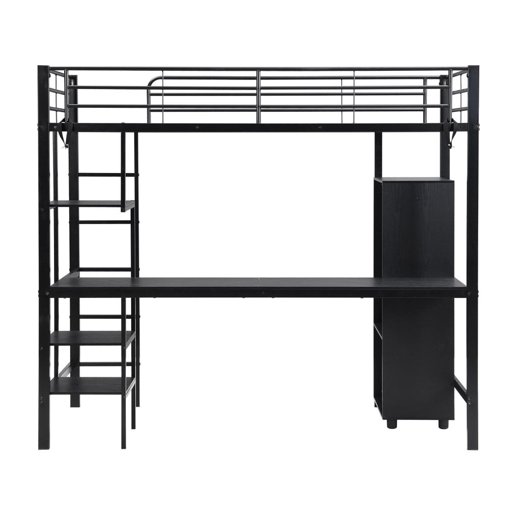 Letto a castello in ferro nero con scrivania e armadio integrato, 90x200 cm, per bambini e adolescenti
