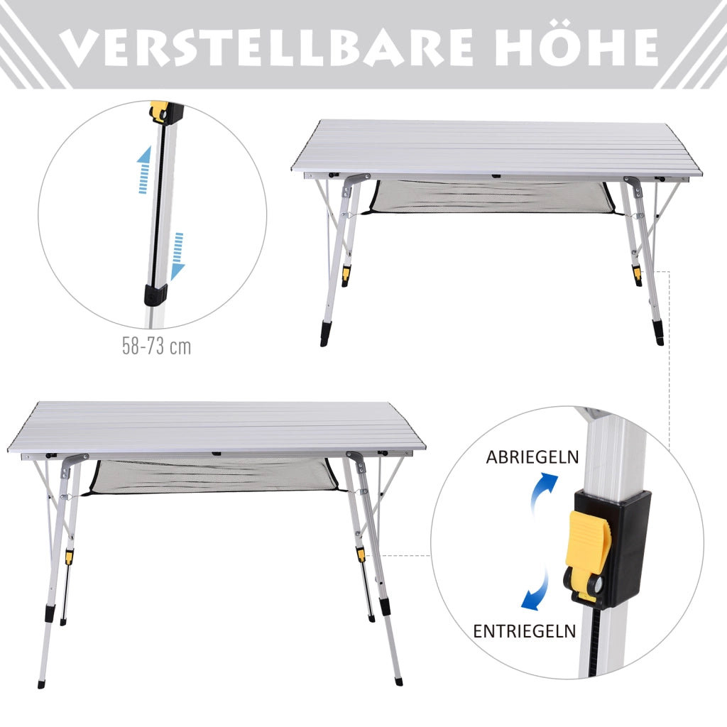 Tavolo da Picnic Pieghevole Regolabile ¨C Zephmum ¨C Alluminio Argento 120x69x59-78 cm