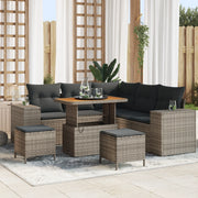 Set di Divani da Giardino  8 Pezzi con Cuscini Grigio Polyrattan Acacia