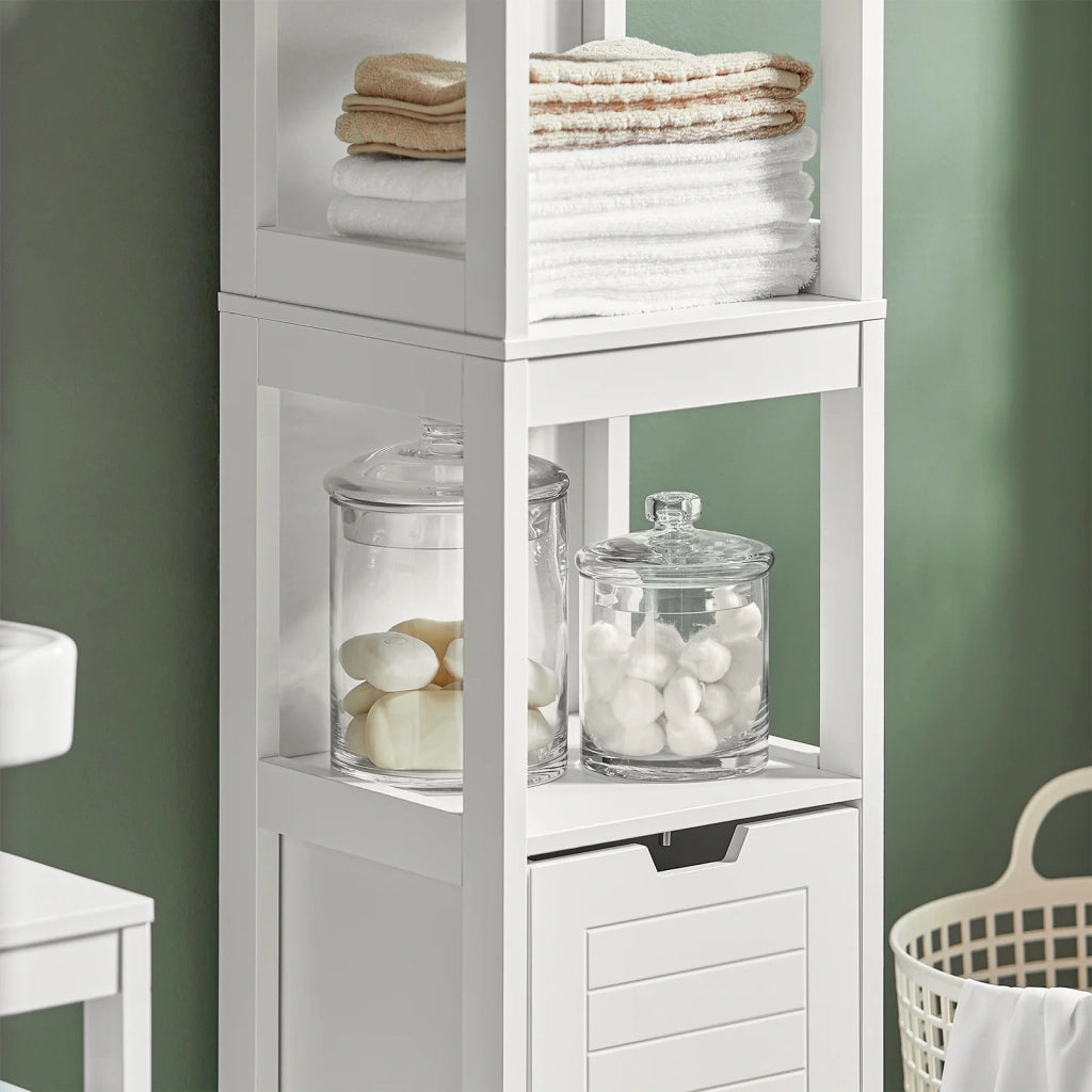 Mobiletto Bagno Colonna Bagno Cassettiera Bagno salvaspazio L30*P30*A145 cm Bianco FRG126-W