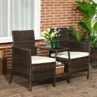 Set da Giardino in Rattan con 2 Sedie Moderne e Tavolino da Caffè, 138x60x87 cm, Marrone