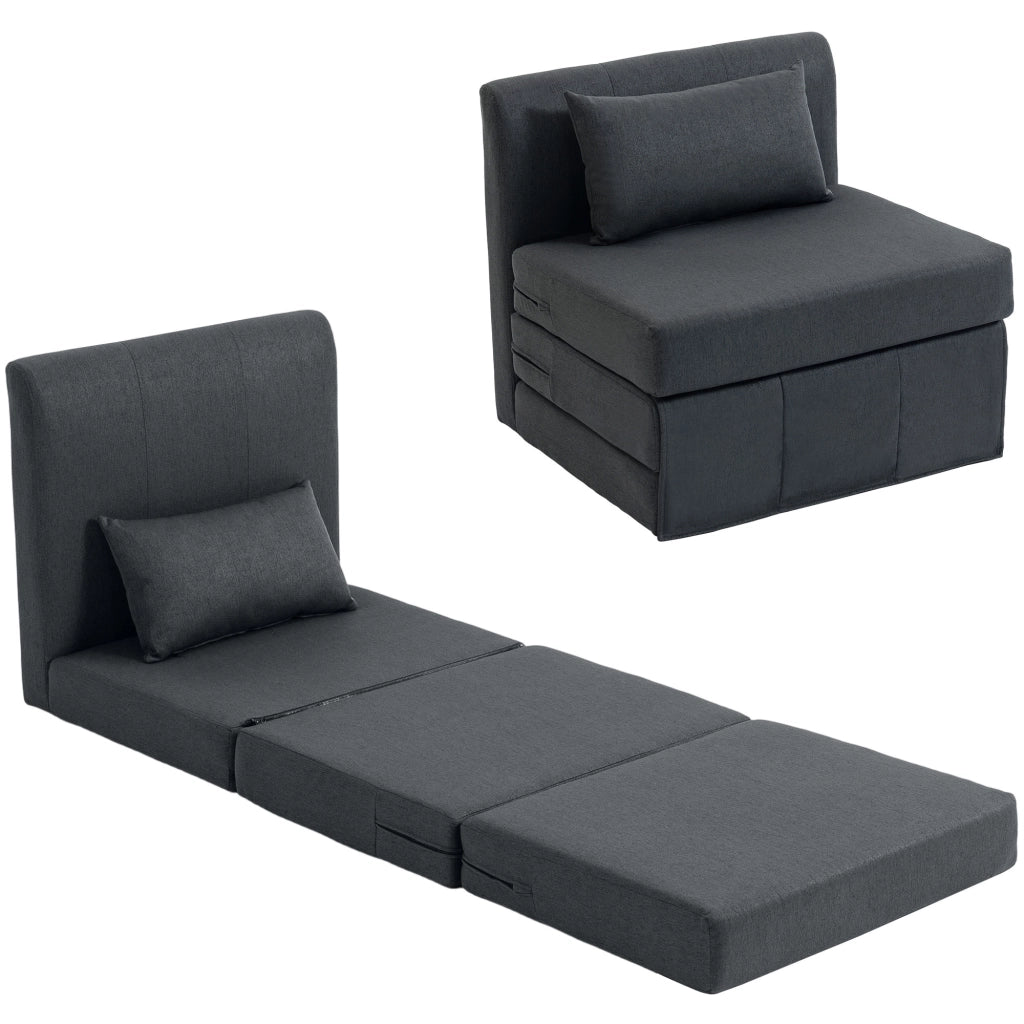 Letto divano imbottito pieghevole ¨C zephmum ¨C tessuto lino grigio scuro