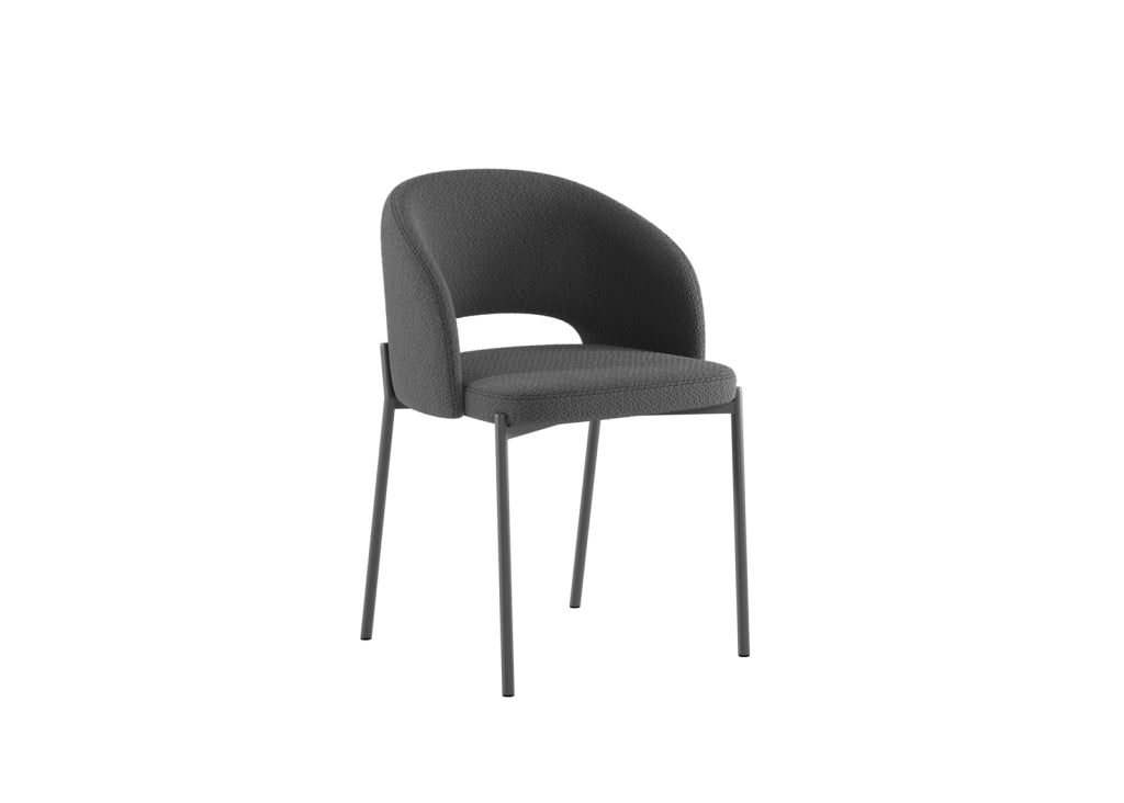 Sedia Greta in tessuto imbottito grigio con gambe in metallo antracite, sedia dal design circolare 55,5x52x78,5 cm - Greta Collection
