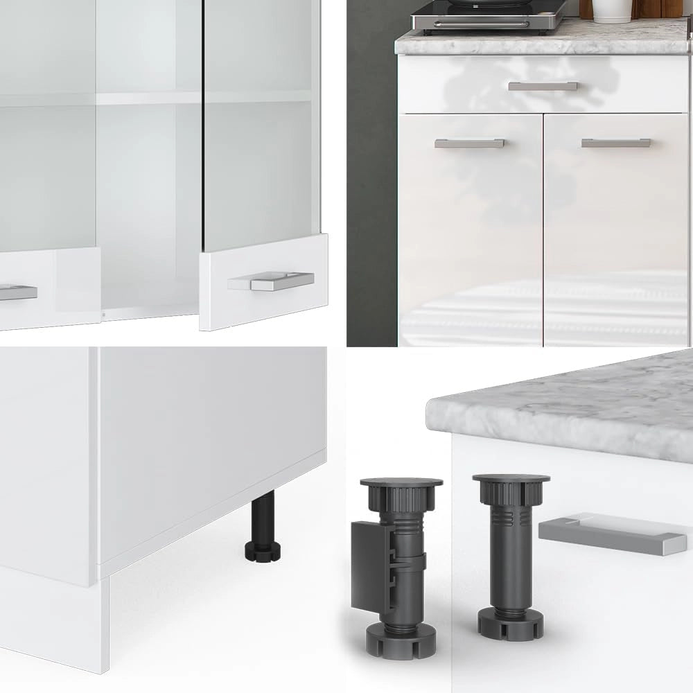 Cucina monoblocco R-Line, Bianco lucido, 140 cm, PL Rovere, adatto a spazi piccoli, espandibile in modo modulare