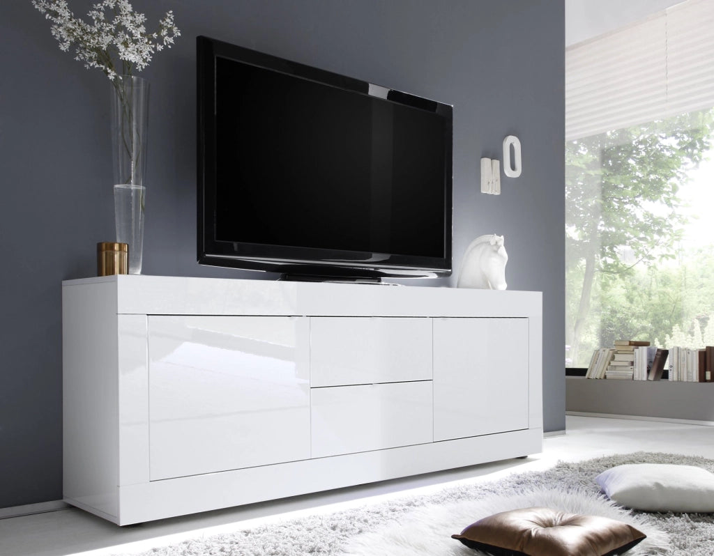 Sinello, Mobile Porta tv 2 Vani, 210x43x65h cm Bianco Lucido
