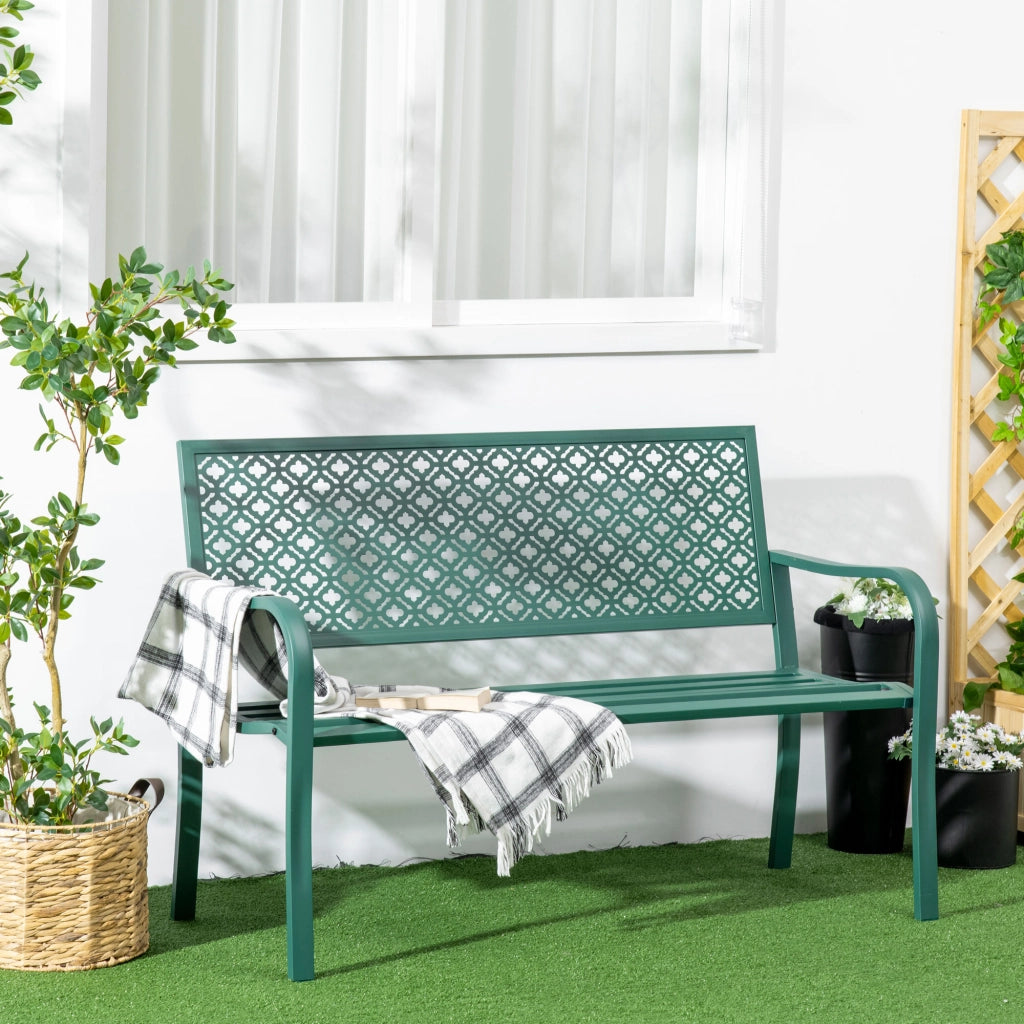 Panchina Da Giardino – Design Ergonomico – 127 x 63 x 83 cm – Acciaio – Verde Scuro – Per Terrazza E Balcone