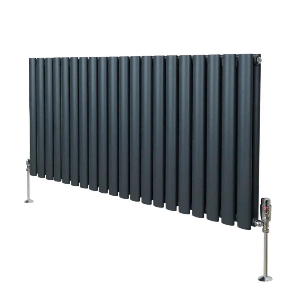 Radiatore a colonna ovale e valvole cromate TRV Designer grigio antracite 600 mm x 1200mm