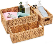Set di contenitori per acqua di giacinto tessuti a mano con maniglie - contenitori in paglia naturale per camera da bambini, bagno, camera da letto - 2 misure