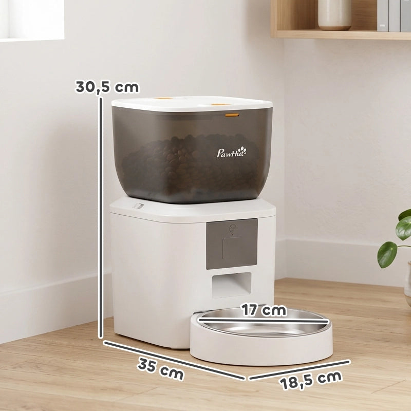 Distributore automatico di cibo per gatti, Wi-Fi 2.4G, 4 litri, controllo tramite app, da 1 a 10 pasti, avviso di alimentazione ogni 10 secondi.