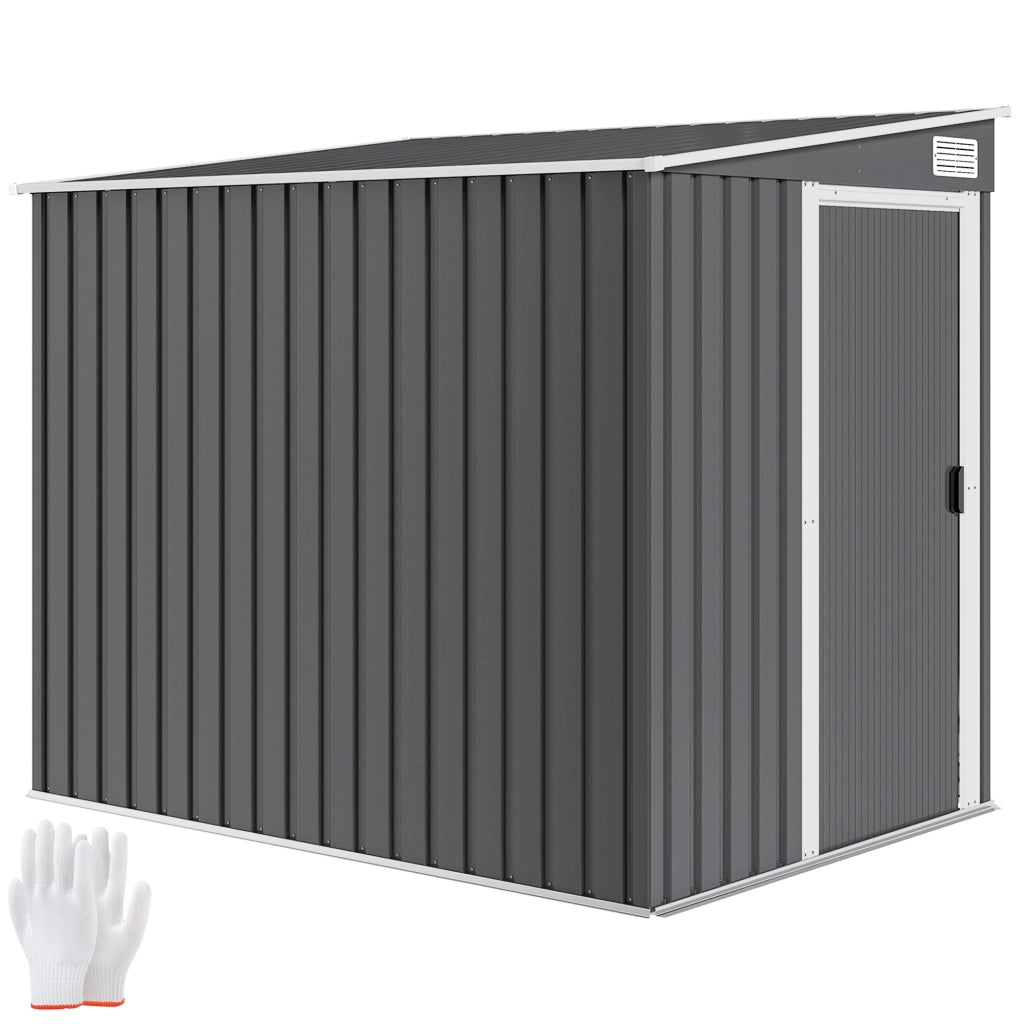 Capanno Attrezzi in Metallo 1.5x2m con Base, Porta Scorrevole e Tetto Inclinato, Grigio Scuro
