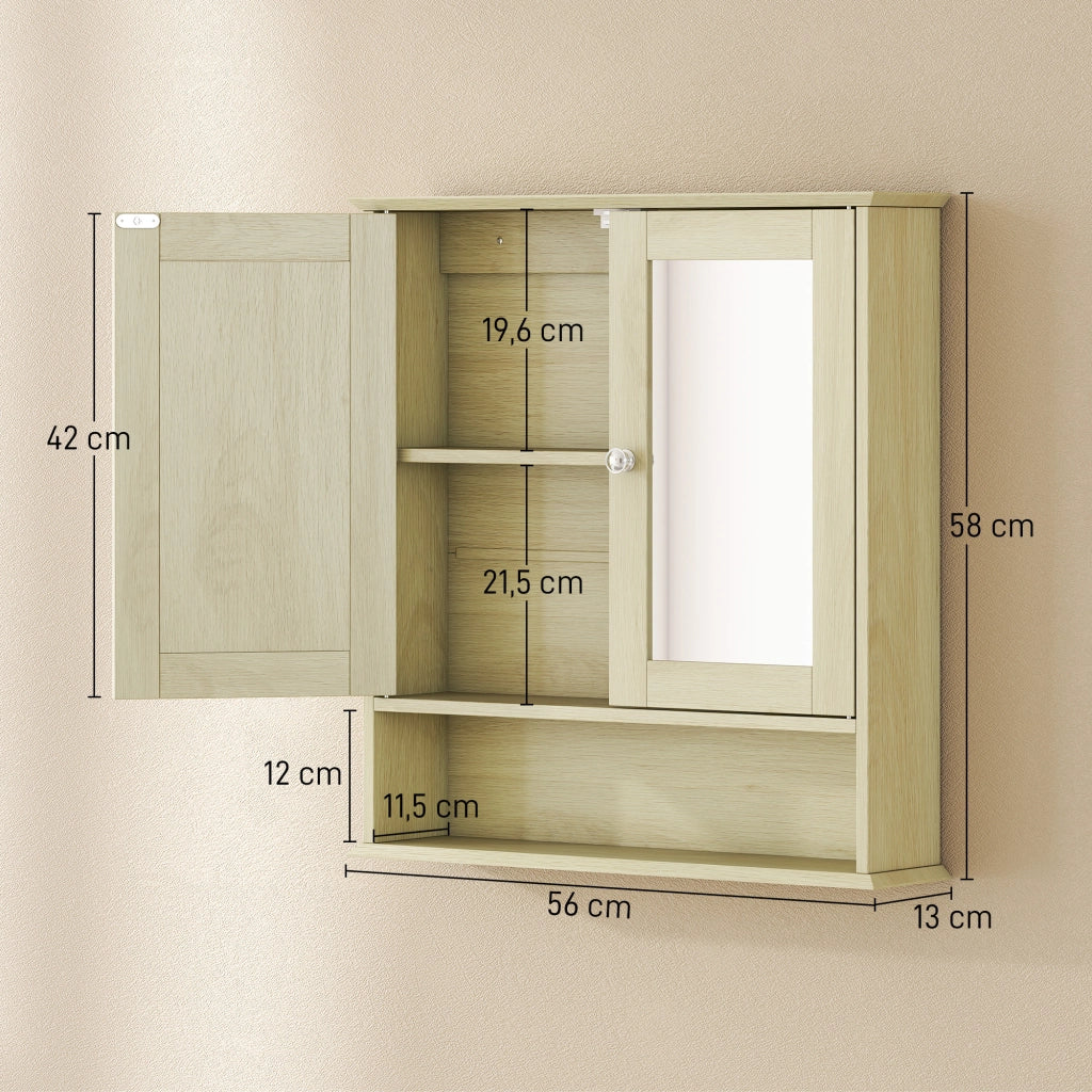 Armadietto Bagno con Specchio e Ripiani ¨C zephmum ¨C Legno Naturale 56x13x58cm