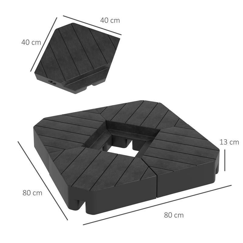 SET 4 MATTONELLE BASE PER OMBRELLONE A BRACCIO RIEMPIBILI CON ACQUA O SABBIA FINO A 80 KG NERO