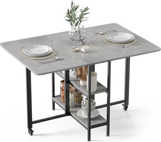Tavolo da Pranzo Ripiegabile per Spazi Ristretti con Scomparti Aperti - 120x80 cm