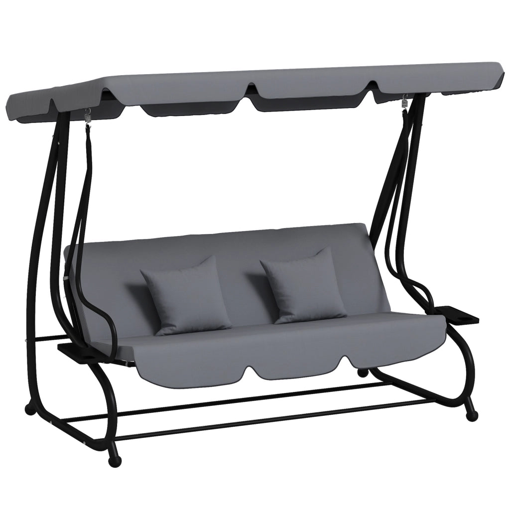 Dondolo da giardino 3 posti ¨C Xylo ¨C convertibile con tetto regolabile acciaio grigio scuro 200x120x164 cm