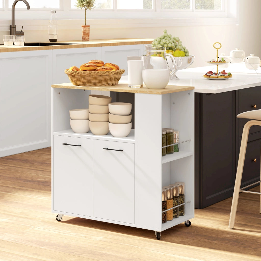 Tavolo da cucina con ruote e ripiano regolabile ¨C zephmum ¨C 75x40x80,5 cm bianco