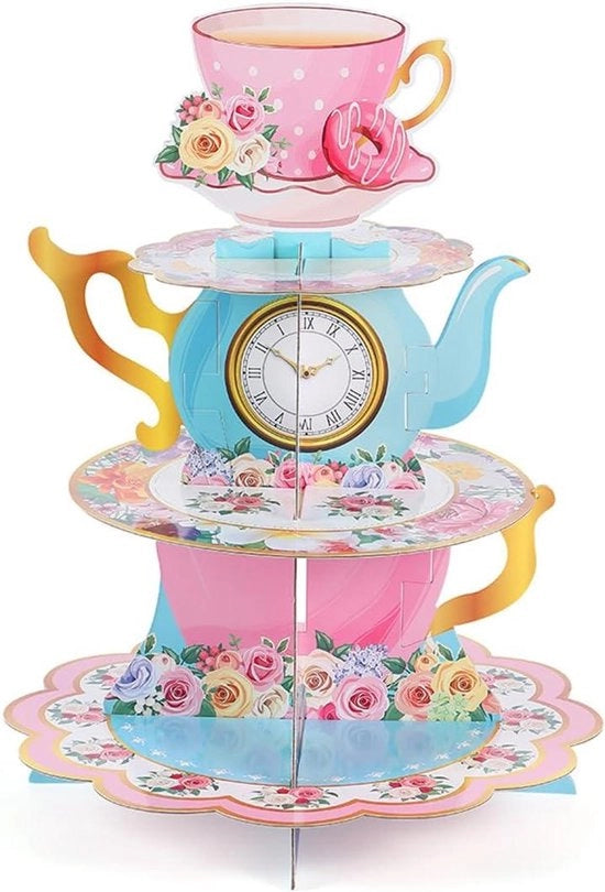 Tavolo per torte in cartone per compleanni e matrimoni - colore rosa - tavolo da cupcake pieghevole con piatto per muffin e dessert