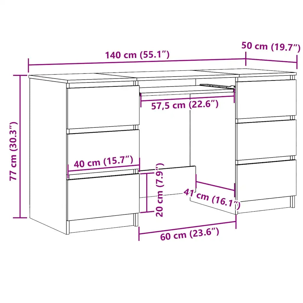 Scrivania Bianca 140x50x77 cm in Legno Multistrato