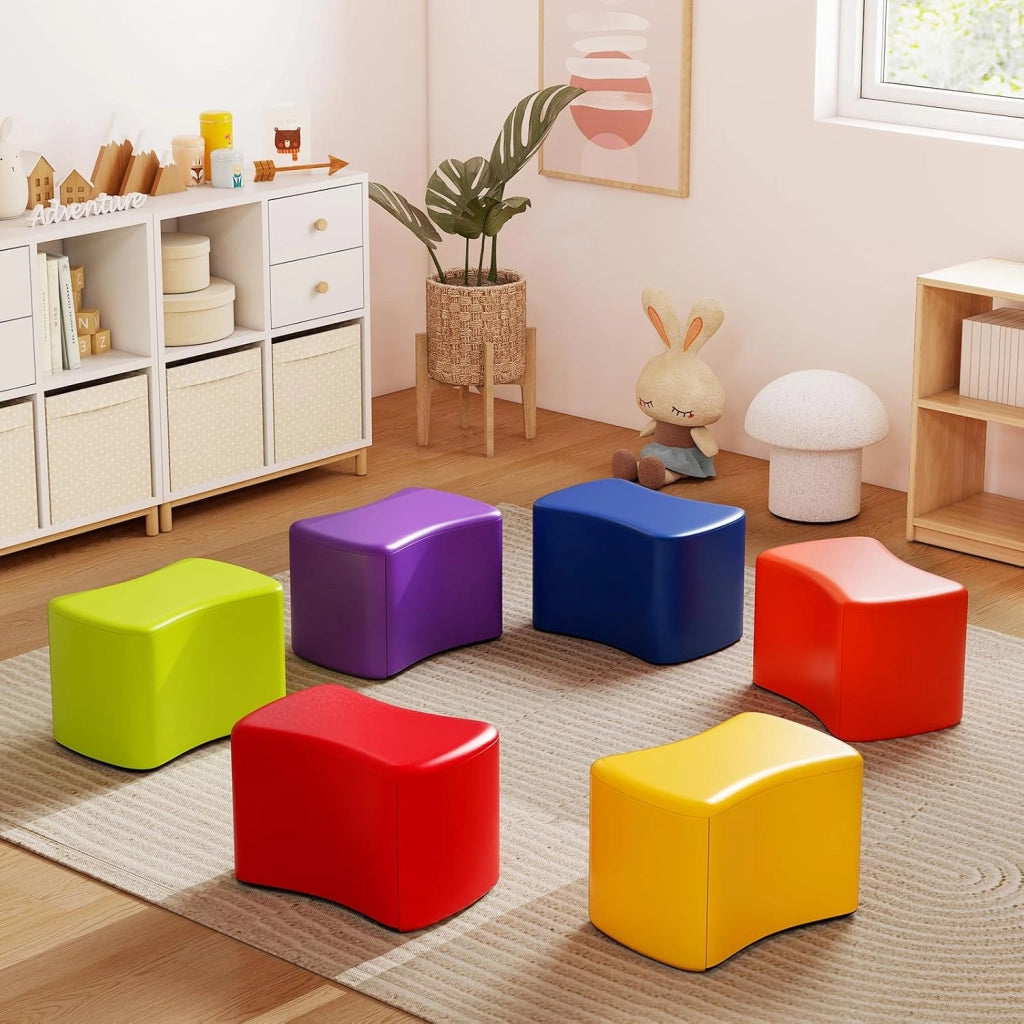 Set di Sgabelli Modulari per Bambini, 6 Sgabelli a Forma di Farfalla con Copertura in Finta Pelle Staccabile e Spugna ad Alta Elasticità, Fondo Antiscivolo, per Camere dei Bambini e Asili