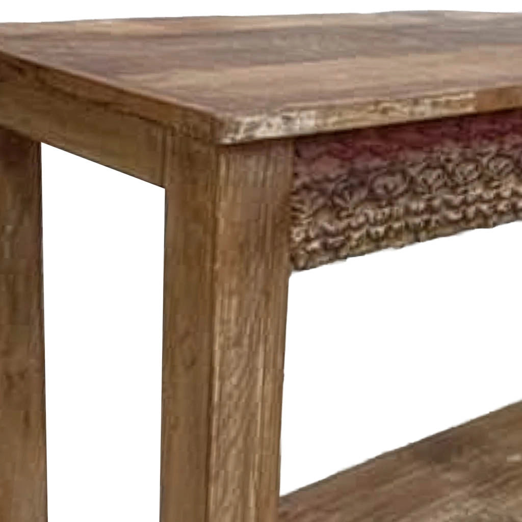 Tavolino da ingresso in legno marrone artigianale, 122x39x79 cm