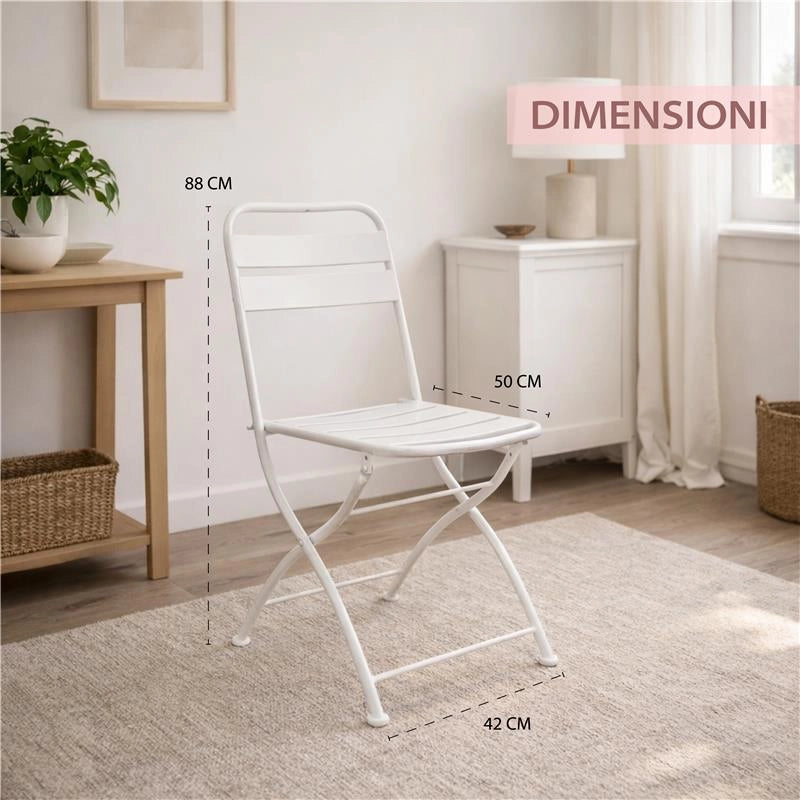 SET 2 SEDIE BRISTOL PIEGHEVOLE IN FERRO BIANCA  42 X 50 X 88 H