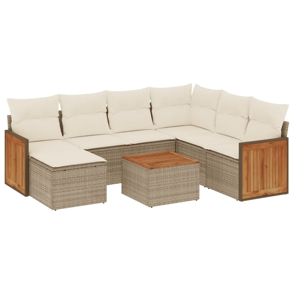 Set Divano da Giardino 8 pz con Cuscini Beige in Polyrattan 3227892