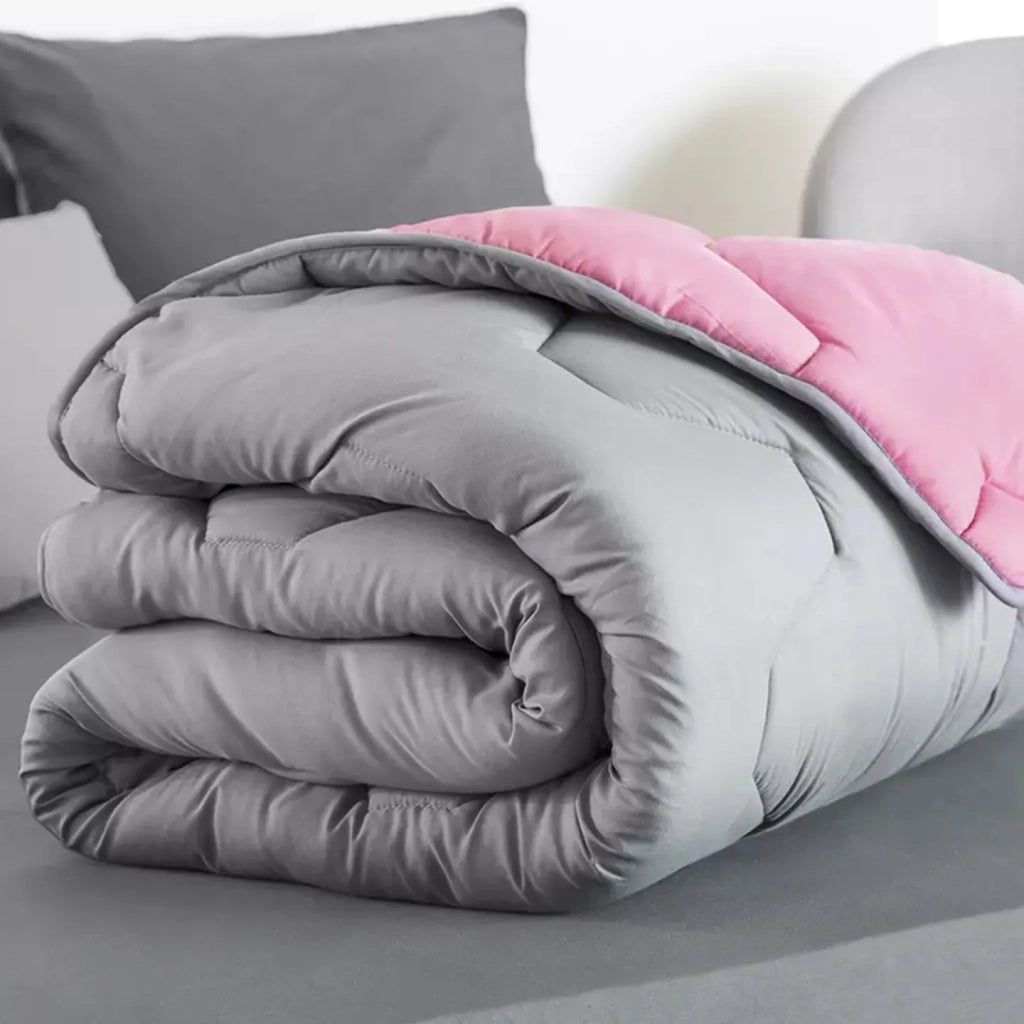 IDMarket - Piumino 220x240 cm biface rosa e grigio 300 gr ABBY