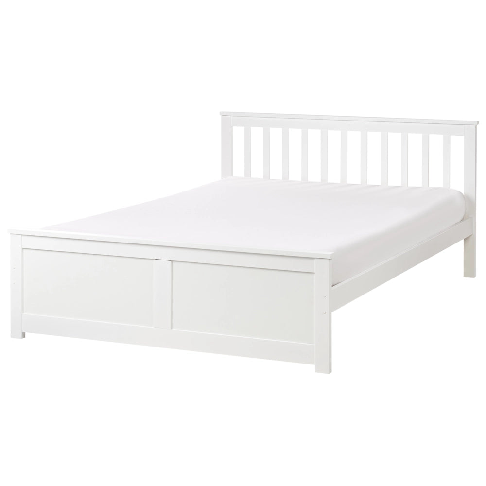 Letto matrimoniale in legno di Pino Bianco con Rete a Doghe 140 x 200 cm stile minimalista