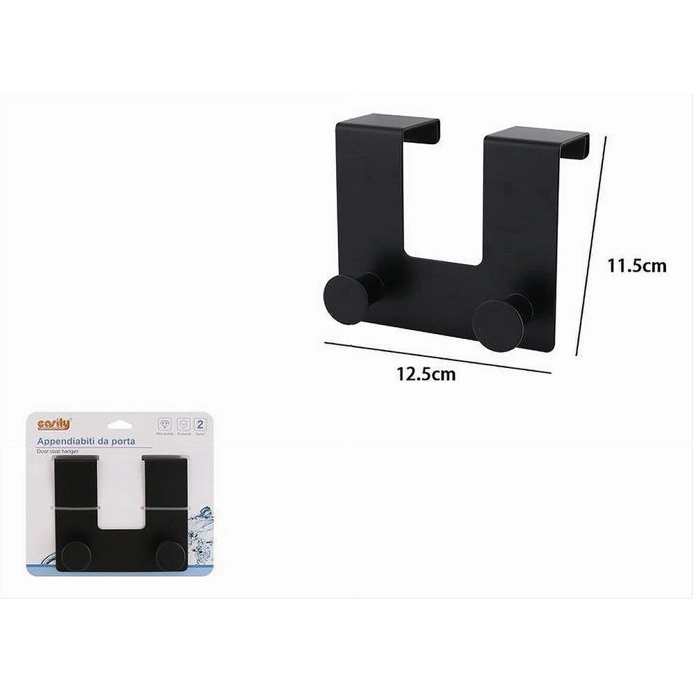 Trade Shop - Appendiabiti Da Porta Con 2 Ganci 12.5x11.5cm Nero Per Asciugamani Vestiti 87775 -