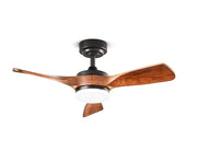 Ventilatore da Soffitto con Luce LED 18W e Pale in Legno Massiccio Noce Scuro, 6 Velocità, Telecomando incluso, Diametro 90 cm, Nero - Perenz