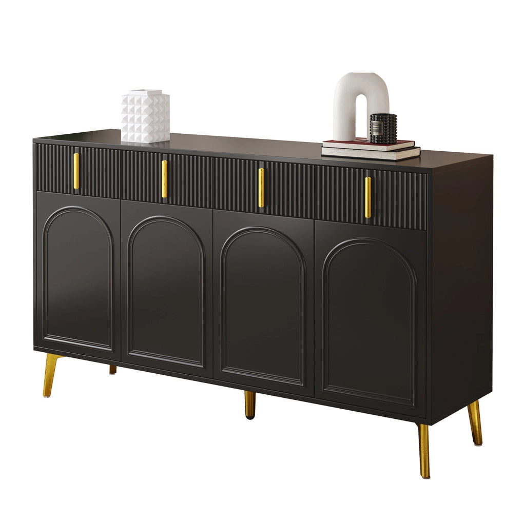 Credenza 140x38x82 cm con 4 ante; 4 cassetti; MDF nero