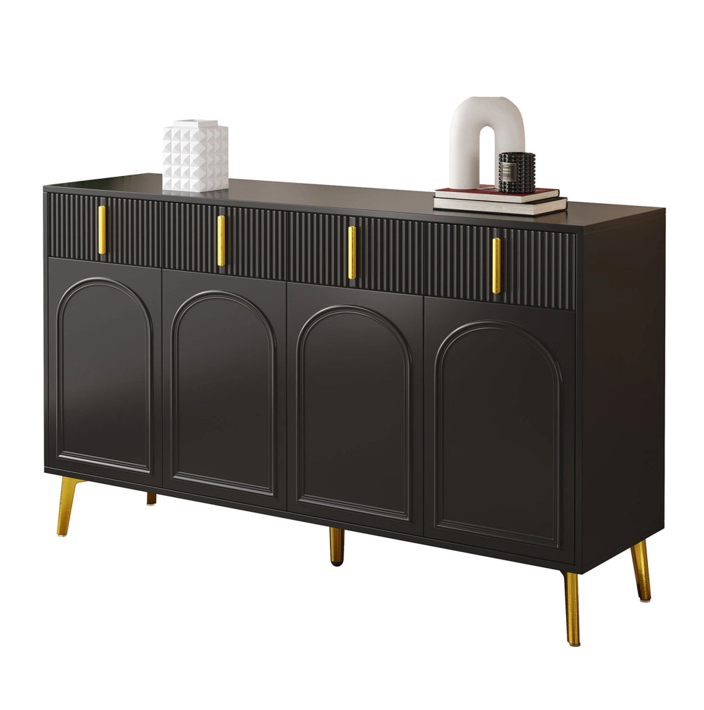 Credenza 140x38x82 cm con 4 ante; 4 cassetti; MDF nero