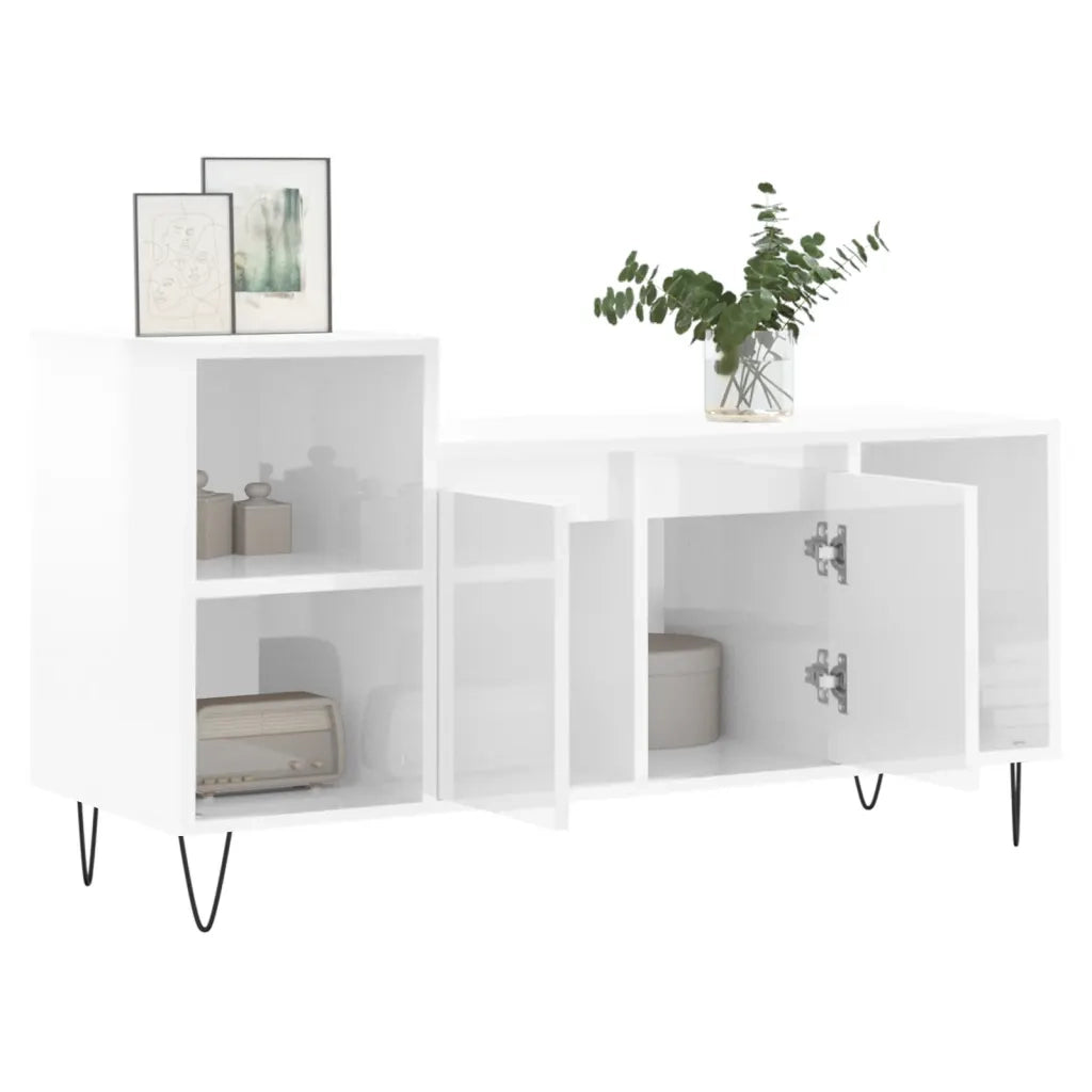 Mobile Porta TV Bianco Lucido 100x35x55 cm in Legno Multistrato 831318