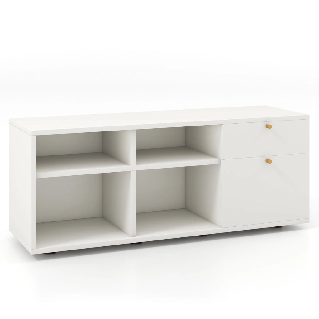Armadio portaoggetti con 2 cassetti 4 cubi e piedini regolabili, Mobiletto espositore da pavimento per casa Bianco-Credenze buffet