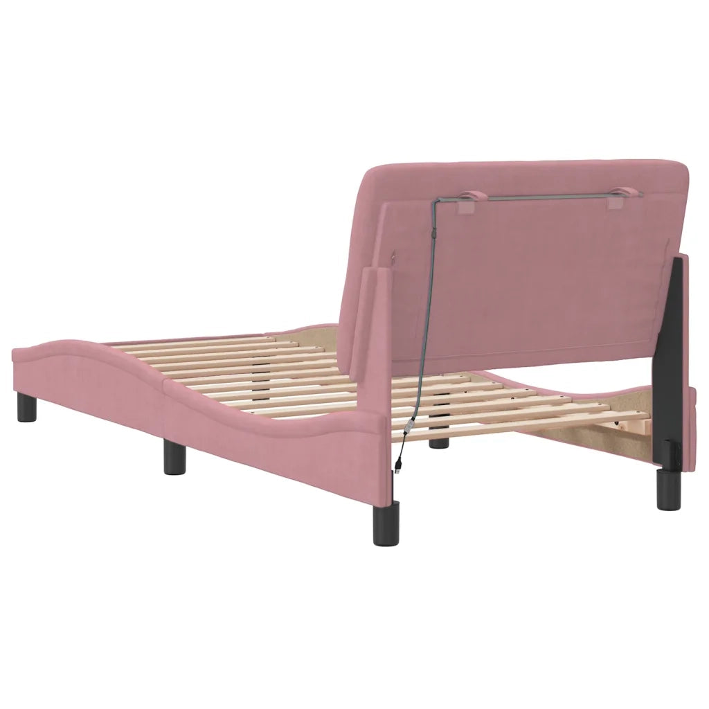 Giroletto con LED senza Materasso-Struttura Letto Rosa 90x200 cm in Velluto
