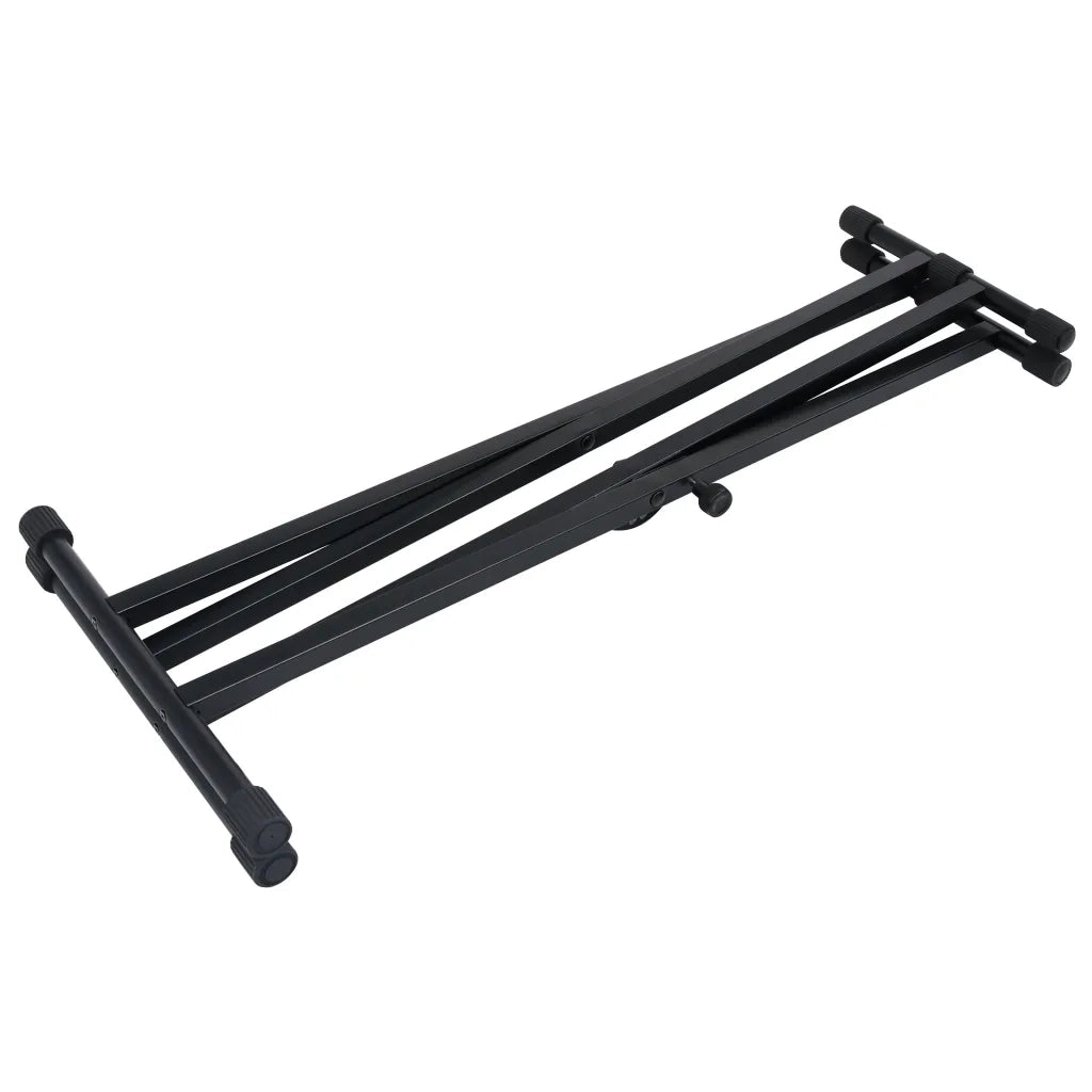 Set Supporto per Tastiera a Doppia Staffa con Sgabello Nero 70096