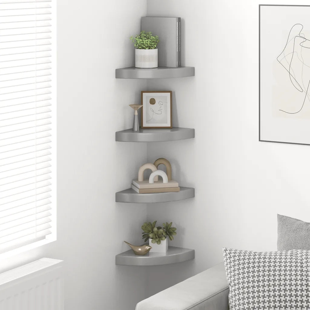 Scaffali Angolari a Parete 4 pz Grigio Lucido 25x25x3,8 cm MDF 323894