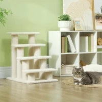 Scaletta per Cani e Gatti a 4 Gradini con Rivestimento in Peluche, Scala per Gatto e Animali Domestici Antiscivolo, Scalini per Cuccioli per Letto e Divano, 61x41x60cm Crema