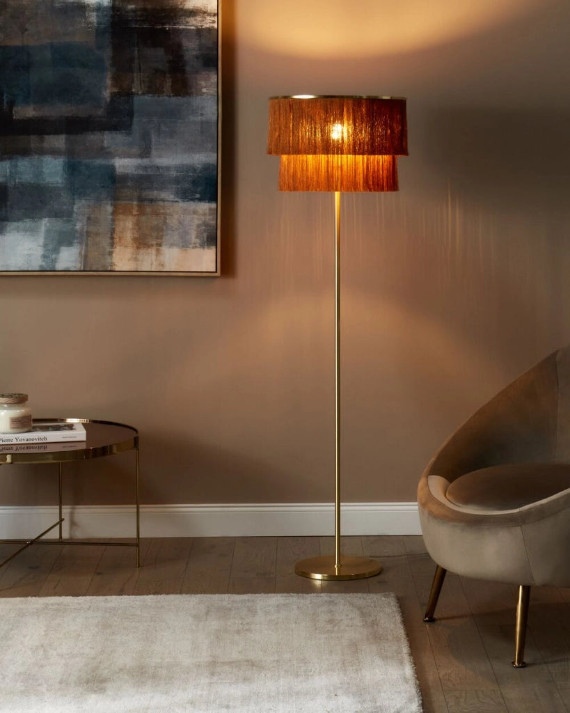 Lampada da terra moderna con paralume marrone e struttura in metallo oro ufficio soggiorno camera da letto