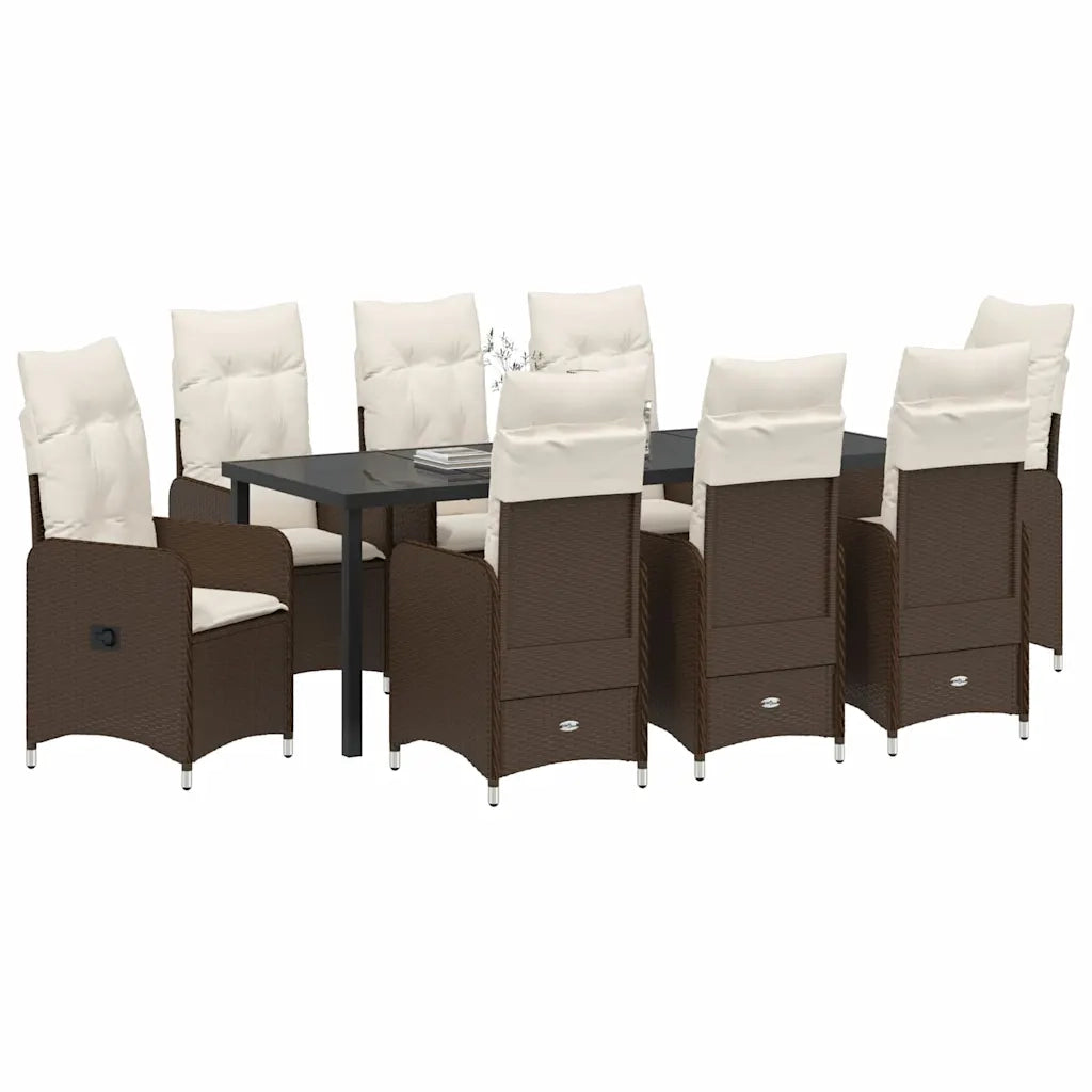 Set da Pranzo per Giardino con cuscino 9 pcs Marrone polyrattan 3379645