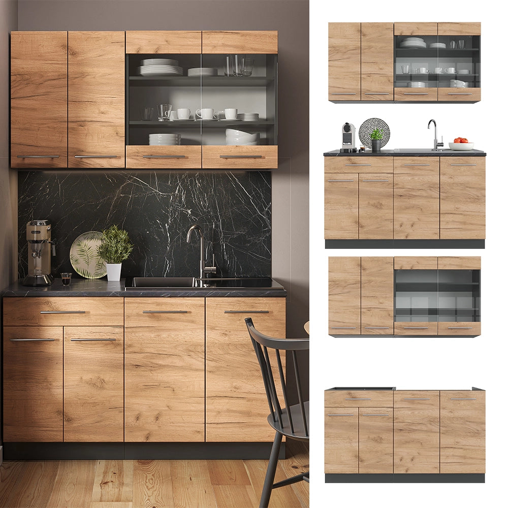 Vicco Cucina completa Quercia dorata/antracite 140 cm senza piano di lavoro