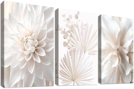 Decorazione per Parete 90 x 40 cm - Quadro in Legno con Tela - Fiori Boho Minimalisti - Arredamento per Camera da Letto/Soggiorno - Qualità Elevata - Pronto per l'Applicazione - Decorazione per Muro