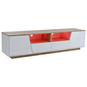 Mobile TV con 2 ante; 2 cassetti e 2 vani con LED e frontale lucido per soggiorno; 180×40×46 cm; bianco