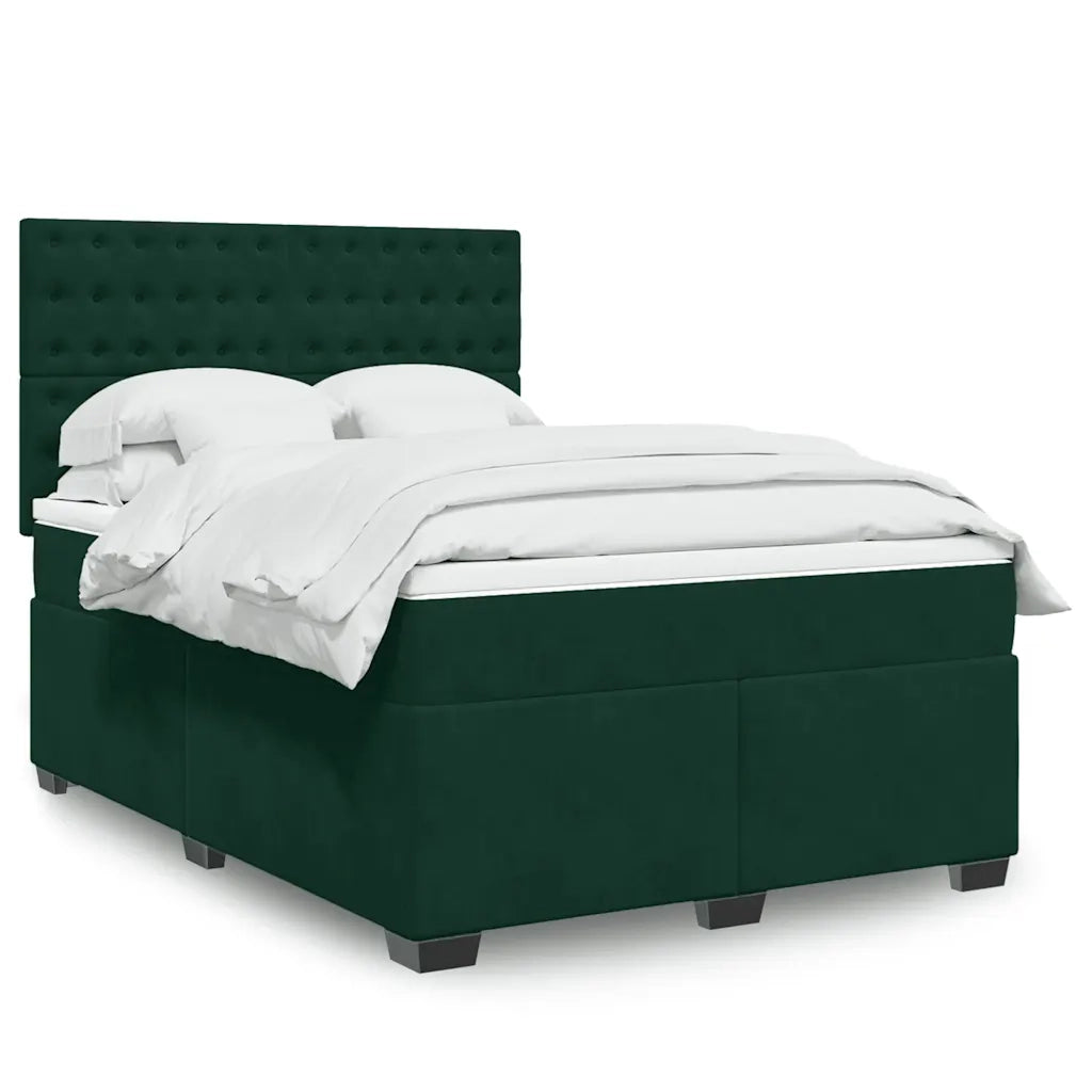 vidaXL Giroletto a Molle con Materasso Verde Scuro 140x200 cm Velluto